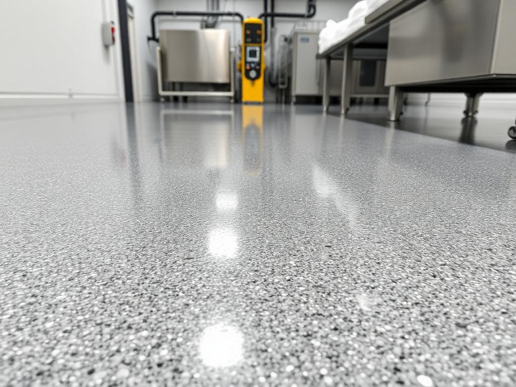 Textured anti-skid quartz epoxy floor in a wet processing area